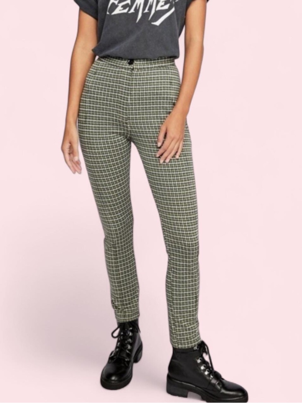 Free People plaid Green & Black skinny pants size 6